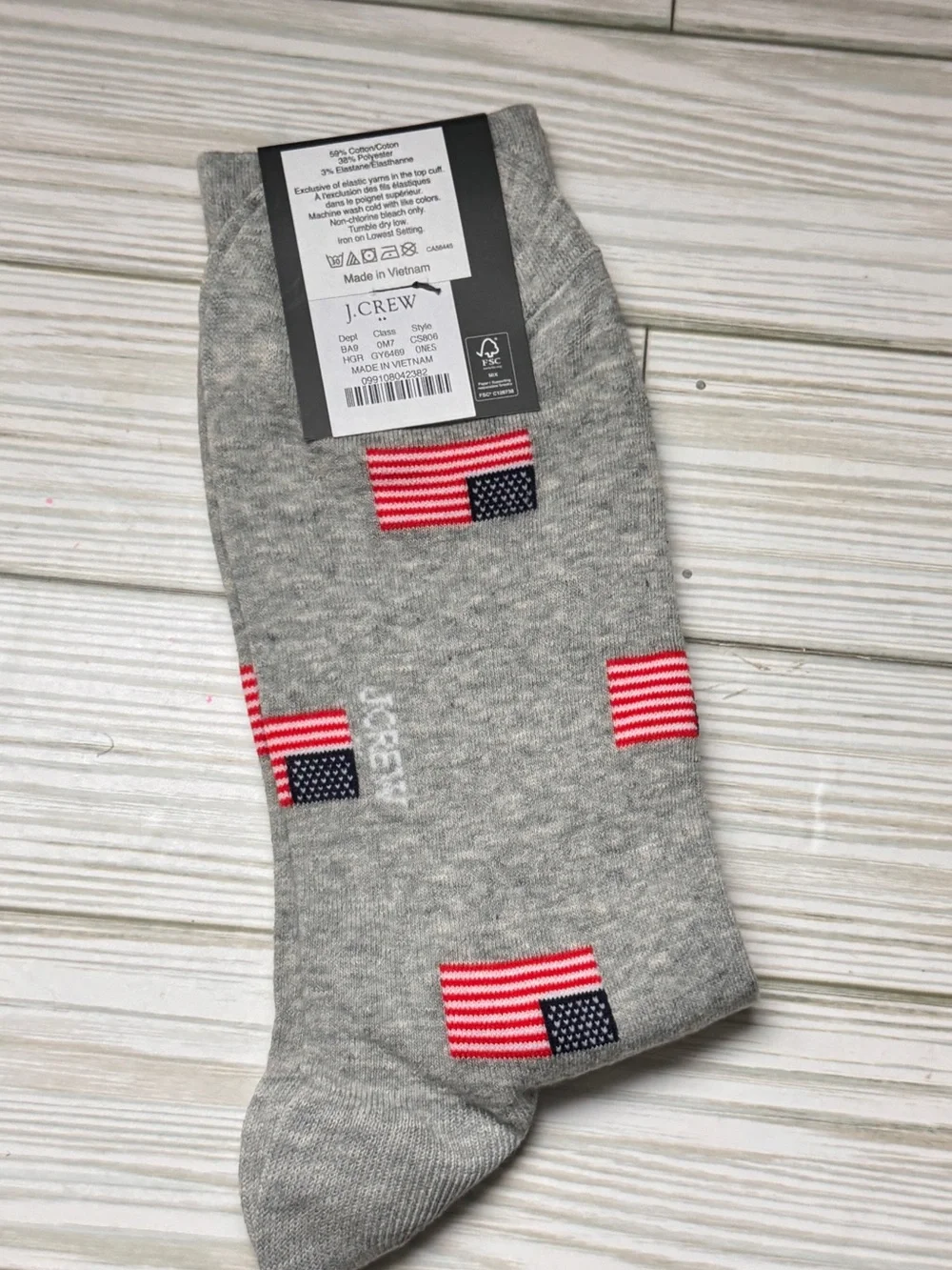 J.Crew Crew Style Gray American Flag Pattern Socks New With Tag